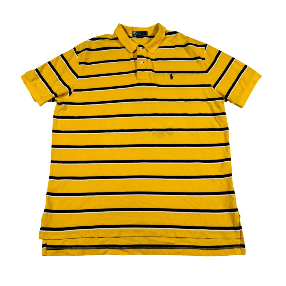 Polo Ralph Lauren Polo Shirt Mens XL Yellow Striped Short Sleeve Preppy Pique